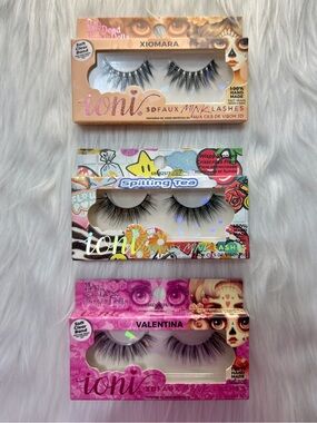 3x loni 3D Faux Mink Wispy Strip Lashes with Soft Clear Band